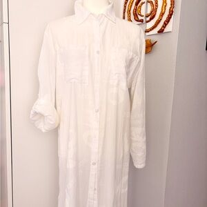 White Button-Up Long Shirt Dress